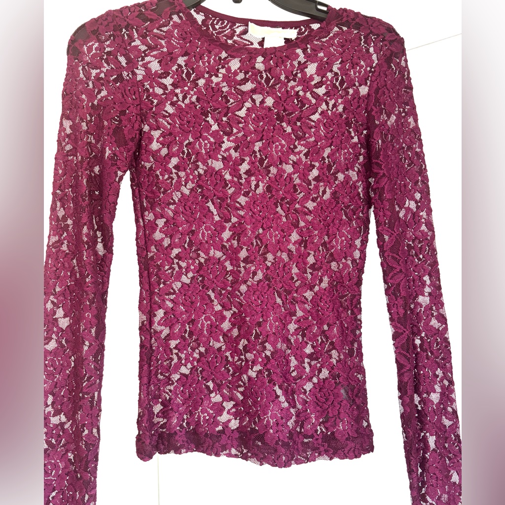 Michael Kors Lace Long Sleeve Top In Deep Burgundy